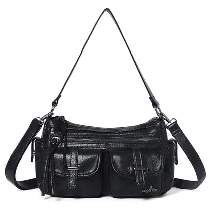 Angel Kiss Hobo Purses for Women Crossbody Shoulder Bag Ladies Multi Pocket Handbags with Adjustable Shoulder Strap | Soft Vegan Leather - color: Black