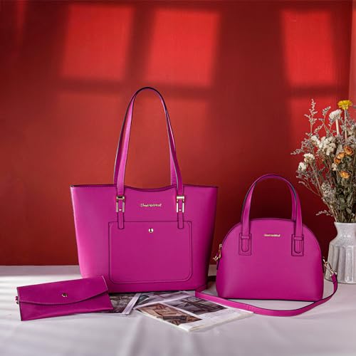 Montana West 3PCS Purses for Women Tote Bag and Wallet Set Shoulder Satchel Handbags - color: Z Handbag Hot Pink