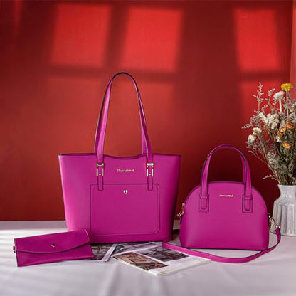 Montana West 3PCS Purses for Women Tote Bag and Wallet Set Shoulder Satchel Handbags - color: Z Handbag Hot Pink