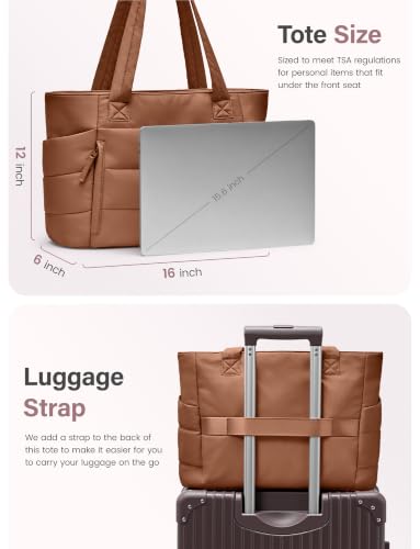 Uselike Tote Bag for Women with Zipper, Quilted Puffer Tote Bag with Compartments, Lightweight Puffy Work Bags for Women - color: Pecan Brown