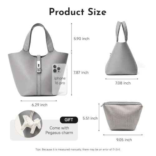 Tote Bag for Women Vegan Leather Bucket Purse for Women Top Handle Handbag Shoulder Bag with Detachable Small Purse - color: A2-2 Elephant Grey