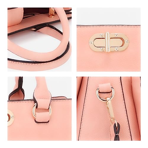 Dasein Women Handbags Purses Ladies Work Purse Satchel Tote Top Handle Shoulder Bags with Matching Clutch - color: 1pebbled Pink
