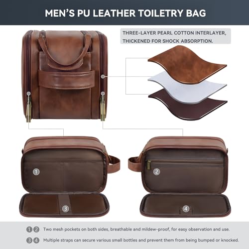 Travel Toiletry Bag for Men,Shaving Dopp Kit,Large Toiletries Organizer bag - color: Red Coffee