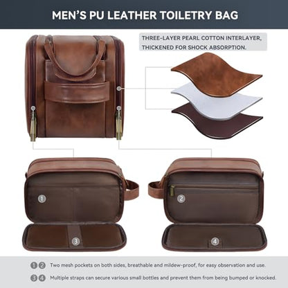 Travel Toiletry Bag for Men,Shaving Dopp Kit,Large Toiletries Organizer bag - color: Red Coffee
