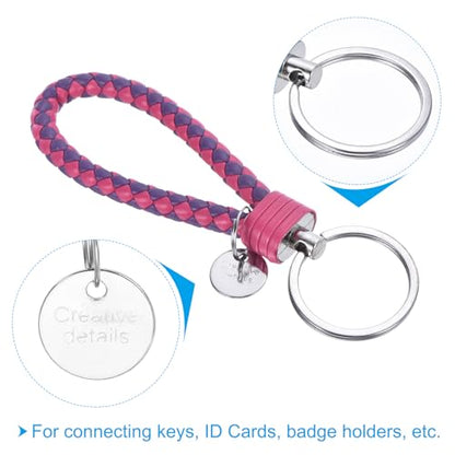 PATIKIL Braided Leather Keychain with Key Ring Sleeve, PU Woven Wristlet Lanyard Strap Fob Keyring Holder for Car Bag Pendant - color: Purple Rose Red