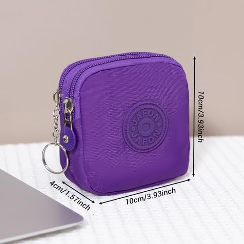 Coin Purse Change Pouch for Women 2 Layers Zipper Oxford Cloth Waterproof Purse (Black+Purple) - color: Black+Purple