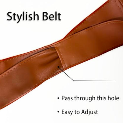 Women Obi Belt Wide Leather Wrap Belts Fashion Knotted Belt for Dress - color: Brown