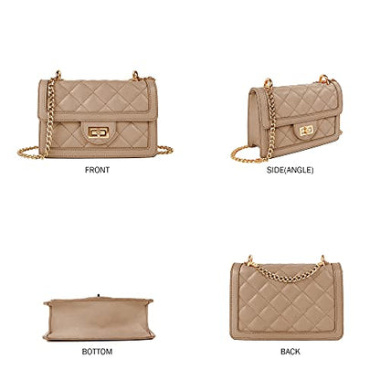 SG SUGU Small Quilted Crossbody Bag, Trendy Designer Mini Shoulder Bag, Phone Wallet Purse for Women - color: Taupe