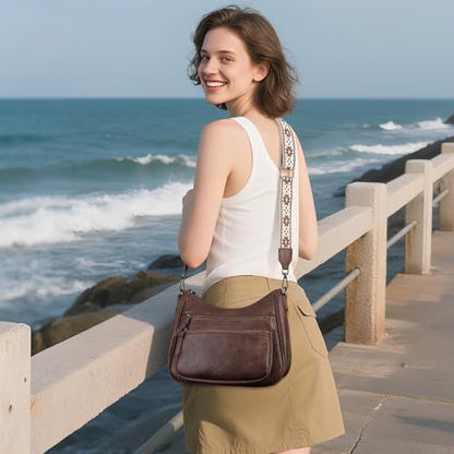 Crossbody Purses for Women Trendy Leather Crossbody Bag,Multi Pocket Shoulder Handbag Lightweight Travel Purse - color: 01-coffee