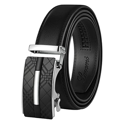 Men's Real Leather Ratchet Dress Casual Belt, Cut to Exact Fit,Elegant Gift Box - color: Black Style19, size: Adjustable from 20" to 44" Waist