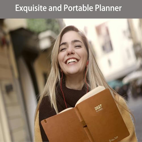 2027 Daily Planner/Calendar, One Page Per Day, Appointment Book | Daily Monthly Planner with Time Slots and Monthly Tabs, Jan - Dec 2027, Pen Holder, 5.7" x 8.25", Leather Cover (Sky Blue) - color: Sky Blue, style: Jan.2027-Dec.2027