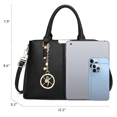 Purse and Handbags for Women, 3 Zip Compartments Tote Bag Designer Shoulder Purse Top Handle Satchel Bags - color: A1-burgundy Purse With 2 Purse Strap