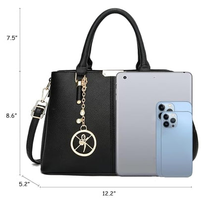 Purse and Handbags for Women, 3 Zip Compartments Tote Bag Designer Shoulder Purse Top Handle Satchel Bags - color: A1-burgundy Purse With 2 Purse Strap