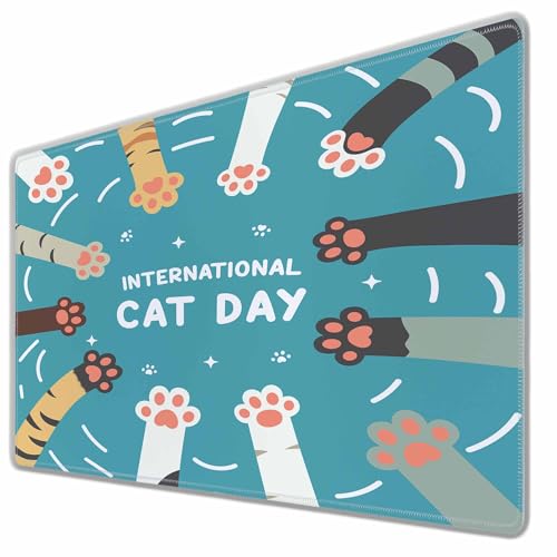International Cat Day Desk Mat Large Mouse Pad Cute Cat Paw Flat Cartoon Friendship Full Extended Gaming Computer Keyboard Mousepad for Home,Office 35.4"X15.7" - color: International Cat Day
