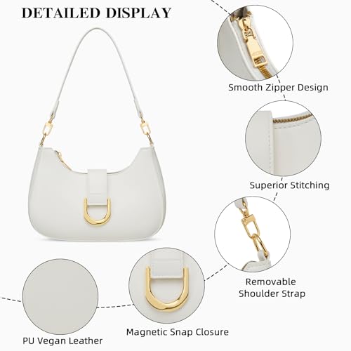 KKXIU Shoulder Bag for Women Trendy Everyday Purse Cute Handbag | Removable Short Strap, Extra Gold Chain for Versatile Style,Inner Zipper Pocket & 3 Card Slots, PU Vegan Leather - color: White