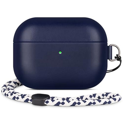 Genuine Veg-Tanned Leather Case Cover for Apple AirPods Pro 2/1 | Elegant Style with Lanyard, Full-Grain Leather, Sync Button, Grow Dark with Patina, Compatible with MagSafe, Blue - color: Blue, size: AirPods Pro 2/1