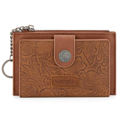 Montana West X Wrangler Small Womens Wallet Slim Credit Card Holder Minimalist Brown Keychain Wallet Compact Western Card Organizers - color: Brown