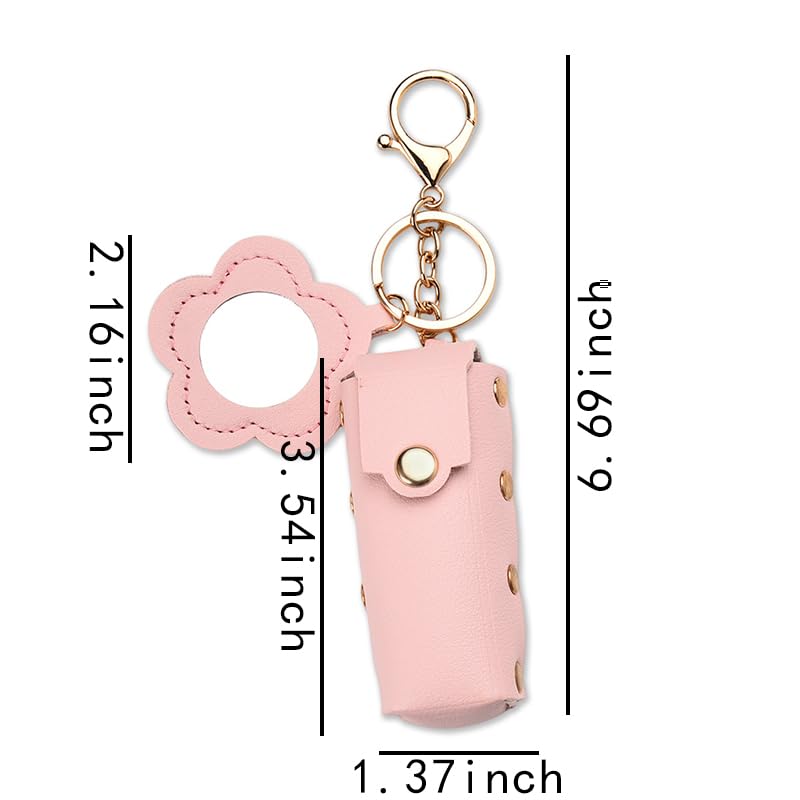Sisadodo Lip Oil Lipstick Case with Mirror Lip Oil Lipstick Holder Key Chain for Car Keys Keychains Lipstick Organizer Case - color: Pink-flower