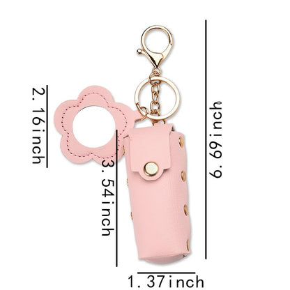 Sisadodo Lip Oil Lipstick Case with Mirror Lip Oil Lipstick Holder Key Chain for Car Keys Keychains Lipstick Organizer Case - color: Pink-flower