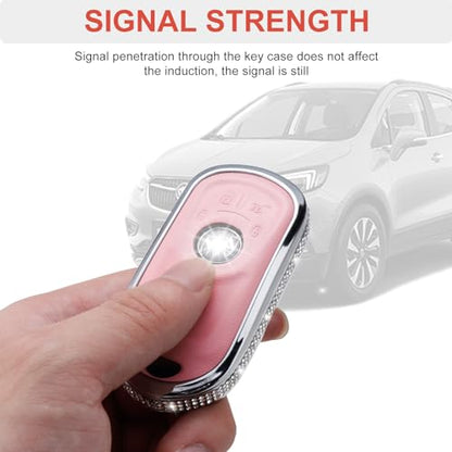 for Buick Key Fob Cover with Keychain, Pink Leather Crystal Key Case Protection Shell Compatible with Buick Encore Enclave Lacrosse Envision Verano Regal GL8 - size: Fit for Buick B