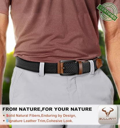 BULLIANT Men Reversible Stretch Braided Woven Web Belt 1 3/8-Gift Boxed - color: Black/Light Brown4164, size: 32"-36"Waist Adjustable