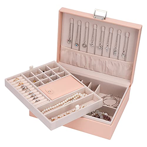 Jewelry Organizer Box Travel Jewelry Box Large Storage Organizer Case | Jewelry Organizer Storage Box, Pink Large Travel Jewelry Box Dresser Desktop Display Holder, Gift for Women Girls - color: Pink