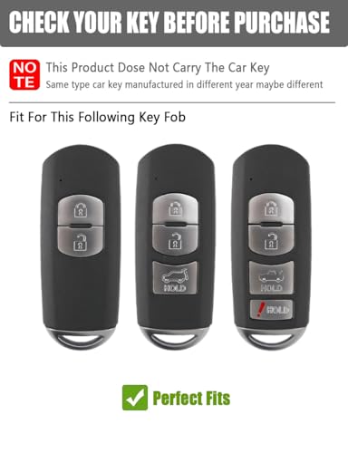 Leather Key Fob Cover Case for Mazda CX-5, 3, 6, MX-5 Miata | 2009-2026 fit, 2-5 button fobs, protects from scratches, drops and daily wear, clear TPU button window, black - color: Black