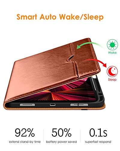DTTO Case for iPad Pro 11 Inch 4th / 3rd / 2nd / 1st Generation 2022/2021/2020/2018,Premium PU Leather Folio Stand Cover with Hand Strap, Auto Wake/Sleep,Multiple Viewing Angles, Brown - color: Brown