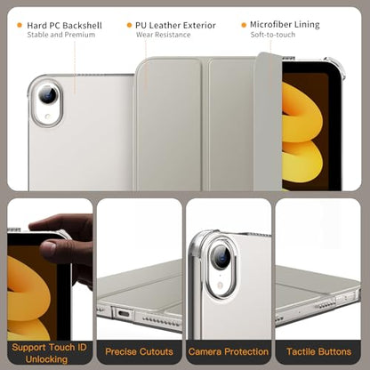 MoKo Smart Case for iPad mini 7 A17 Pro/iPad mini 6 8.3 Inch, Silver | iPad Mini Case 2024/2021,Slim Lightweight Protective Hard Back PC Shell Stand Cover Support Touch ID, Auto Wake/Sleep - color: Silver