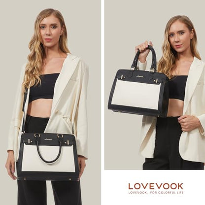 LOVEVOOK Purses and Handbags for Women, Tote Shoulder Bag Satchel Purse and PU Leather Top Handle for ladies - color: Black-white