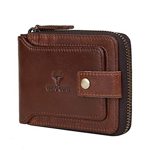 Zipper Wallet Men RFID Blocking Leather Bifold Wallets For Men - Flap ID Window Zip Coin Pocket Mens Zipper Wallets - Big Capacity Credit Card Travel Wallet (Brown) - color: Brown