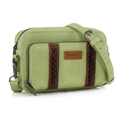 Wrangler Crossbody Bag for Women Shoulder Purse Small Multi Pocket Crossover Bag with Adjustable Strap - color: Green