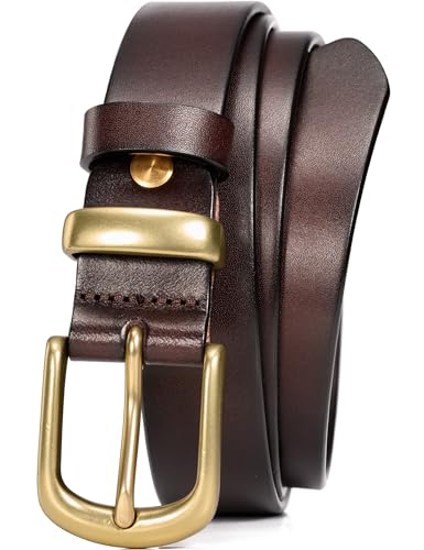 WOLFANT 1.1" Womens Belts for Jeans,100% Italian Full Grain Real Leather | All-Day Comfy Durable Solid Leather Belt with Polished Gold Buckle in Gift Box - color: Coffee, size: Waist 30"-31"