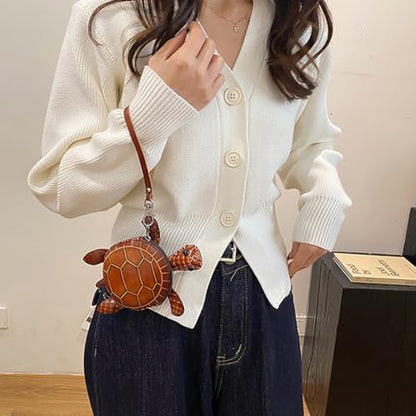 3D Turtle Shaped Leather Coin Purse, Cute Animal Wristlet Pouch for Change, Cards &Keys, Novelty Cartoon Mini Clutch Handbag (Brown) - color: Brown