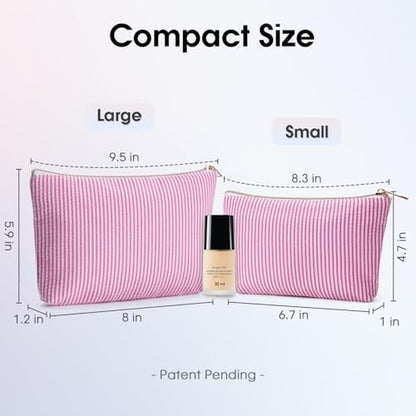 Wandering Nature Makeup Bag Small Cosmetic Bag for Purse 2 Pack Small Make Up Pouch Cute Travel Pouch with Zipper for Women, Pink Stripe - color: Pink Stripe