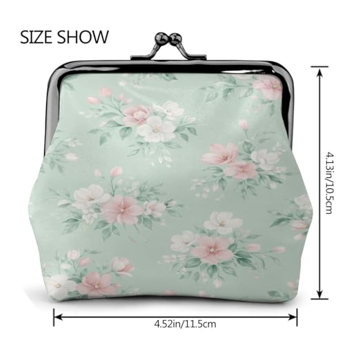 Kiss-lock Coin Purse for Women Change Purses Cute Small Coin Pouch Tiny Coin Wallet (Green Floral) - color: Green Floral