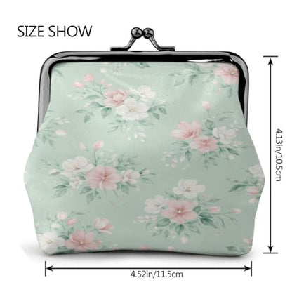 Kiss-lock Coin Purse for Women Change Purses Cute Small Coin Pouch Tiny Coin Wallet (Green Floral) - color: Green Floral
