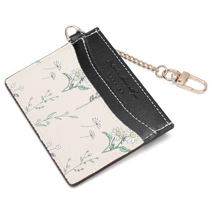 SENDEFN Slim Credit Card Holder for Women Flower Front Pocket Wallet Case with Keychain - color: 3-Black