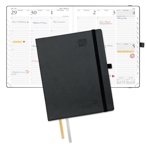 POPRUN Planner 2026-2027, Large-8.5" x 10.5", Academic Weekly Planner | Daily Weekly & Monthly Calendar (Jul 26-Jun 27) Hourly Appointment Book with Inner Pocket, Leather Softcover, Black - color: Black, size: Large-8.5" x 10.5", style: Academic Year 2026