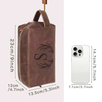Personalized PU Leather Travel Toiletry Bag for Men Engraved Initial - color: Dark Brown, style: V