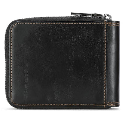 LUKZIJAES Mens Wallets Genuine Leather RFID Blocking with Zipper Wallet for Men Large Capacity 14 Card Slots, ID Window & Coin Pocket for Travel (#15-Black) - color: #15-Black