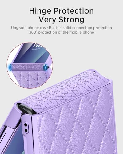 Miimall for Samsung Flip 7 Thin Cases with Screen Protector, Shock-Proof & Spine Hinge Protection, Leather Non-Slip Grip Slim Girly Womens Funda para Case for Galaxy ZFlip7 2025 Cover, Purple - color: Purple