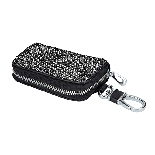 eing Bling Bling Car Key Chain Case Premium Leather Coin Holder Zipper Case Remote Wallet Bag - color: B-black