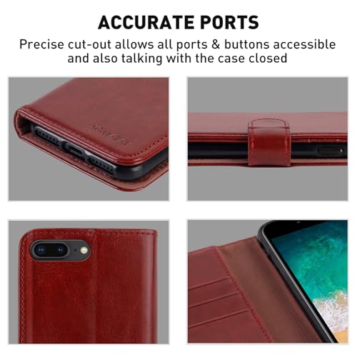 MONASAY Wallet Case for iPhone 8/7 Plus with 3 Card Holders - Burgundy | Kickstand,RFID Blocking,6.6 feet of shock absorption,PU Leather,Strong Magnetic Closure,Fits 5.5 inch ONLY,screen Protector - color: Burgundy