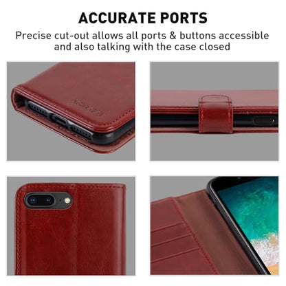 MONASAY Wallet Case for iPhone 8/7 Plus with 3 Card Holders - Burgundy | Kickstand,RFID Blocking,6.6 feet of shock absorption,PU Leather,Strong Magnetic Closure,Fits 5.5 inch ONLY,screen Protector - color: Burgundy