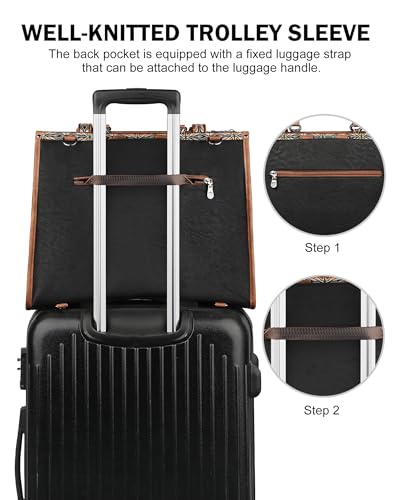 Laptop Bag for Women Designer PU Leather, 15.6inch | Large Tote Bags Backpack Purses with 15.6 Laptop Compartment Shoulder Handbag, for Office, Business, Travel, Daily Use - color: Retro Black With Brown