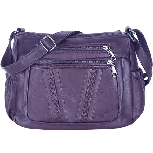 ELDA Crossbody Bags For Women Pocketbooks Soft PU Leather Purses and Handbags Multi Pocket Shoulder Bag - color: Dark Purple