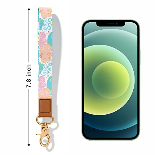 Wrist Lanyard Key Chain, Cute Wristlet Strap Keychain Holder for Women Men Car Keys ID Badges Card Wallet Phone Camera - color: Colorful Cloud