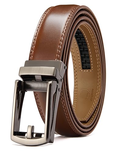 CHAOREN Mens Dress Belt - 1 1/4" Leather Ratchet Belt Comfort Click | Trim to Fit, Micro-adjustable, Scratch Resistant Buckle, Pairs with Dress Shoes, Formal Suits, Tuxedo, Wedding, Gift Box - color: Cognac, size: 36" to 42" Waist Adjustable