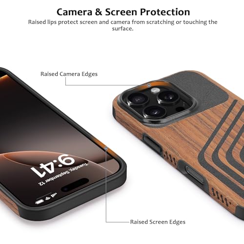Magnetic Case Compatible with iPhone 16 Pro Case [Compatible with MagSafe] Wood and Leather Carbon Fiber Design Hybrid Shockproof Phone Case 6.3" (Wood and Leather) - color: Wood Leather, size: iPhone 16 Pro